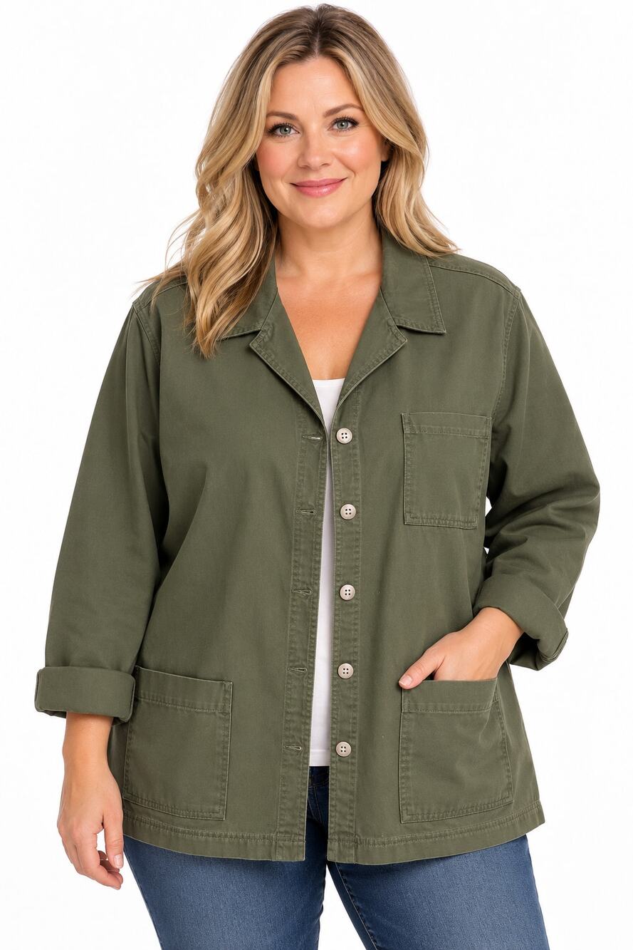 Vintage C.S.T. Sport 2X Olive Green Cotton Utility Chore Jacket Plus Size